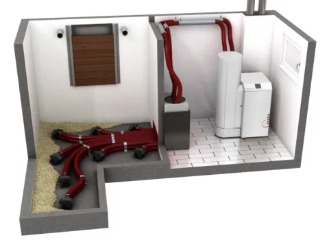 Lagerraum mit Sonden für Pellets.