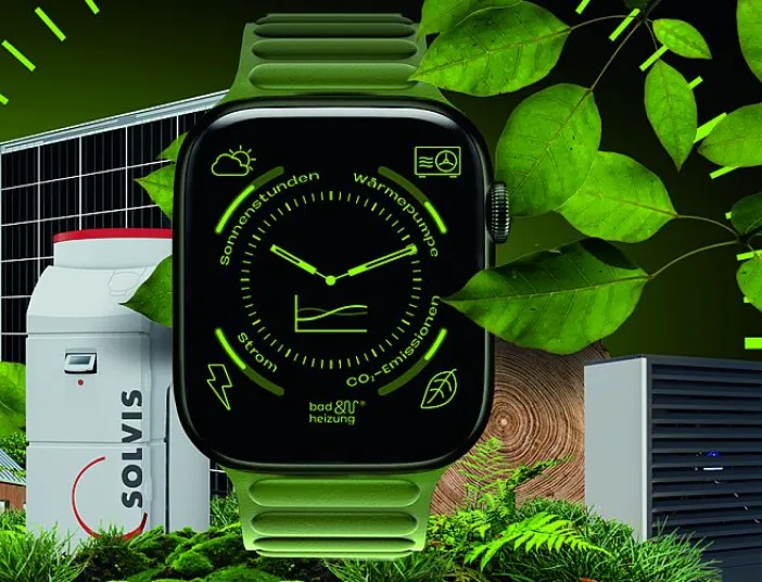 Bildmontage Energieuhr und erneuerbare Energien.