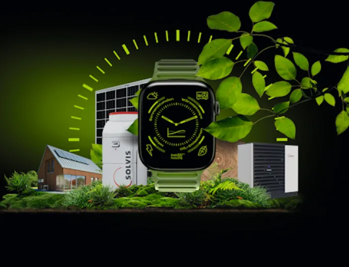 Energieuhr mit erneuerbaren Energien.